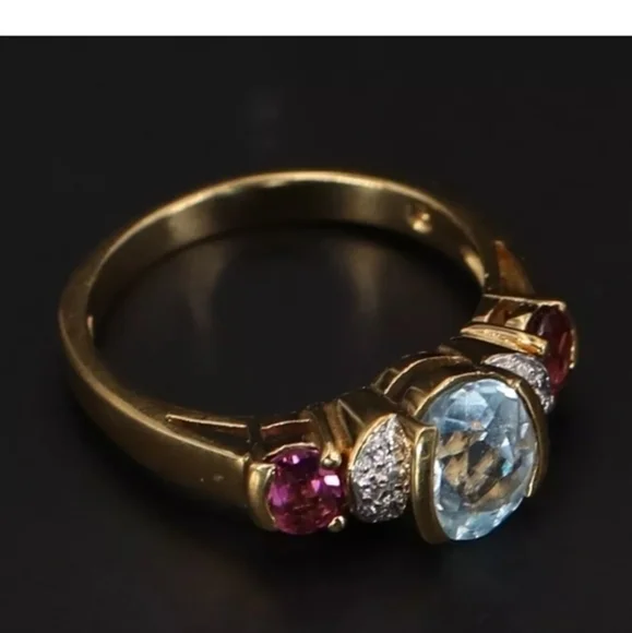 Sterling silver Fessenden &co. Topaz, white CZ and Garnet Gold ring, sz. 7.5 - Picture 2 of 5